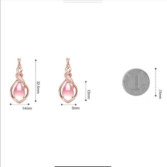 Rose Gold tone CZ Diamond Pink Opal Necklace - Picture 7 of 7